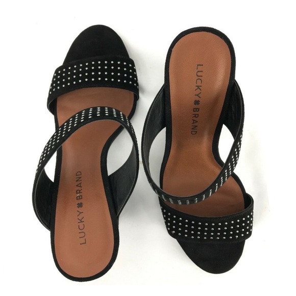 Lucky Brand Women Shoe Sandals Heels Studded Suede Black  7.5 - Picture 1 of 4